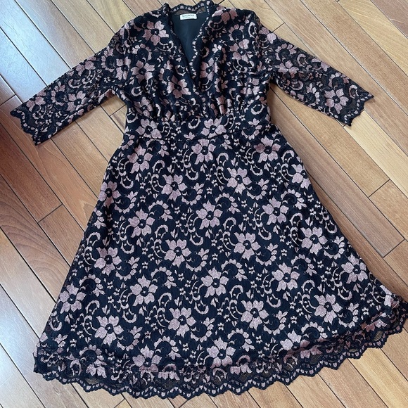 Kiyonna Black Blush Lace Fit & Flare Dress L USA Made with Pockets - Picture 2 of 14